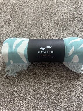 Slowtide Aqua & White DriftWeave Cotton Turkish Towel